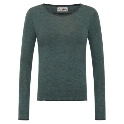 Longsleeve Wolle fein geringelt türkis/pine M