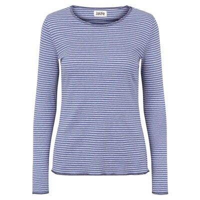 Longsleeve BW schmal geringelt china-blau/ rosa L